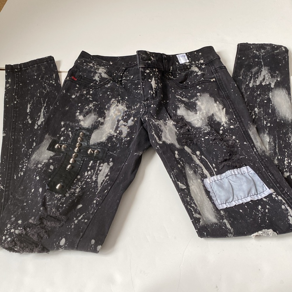NWOT Royal Bones Distressed and tie dyed black skinny jeans
